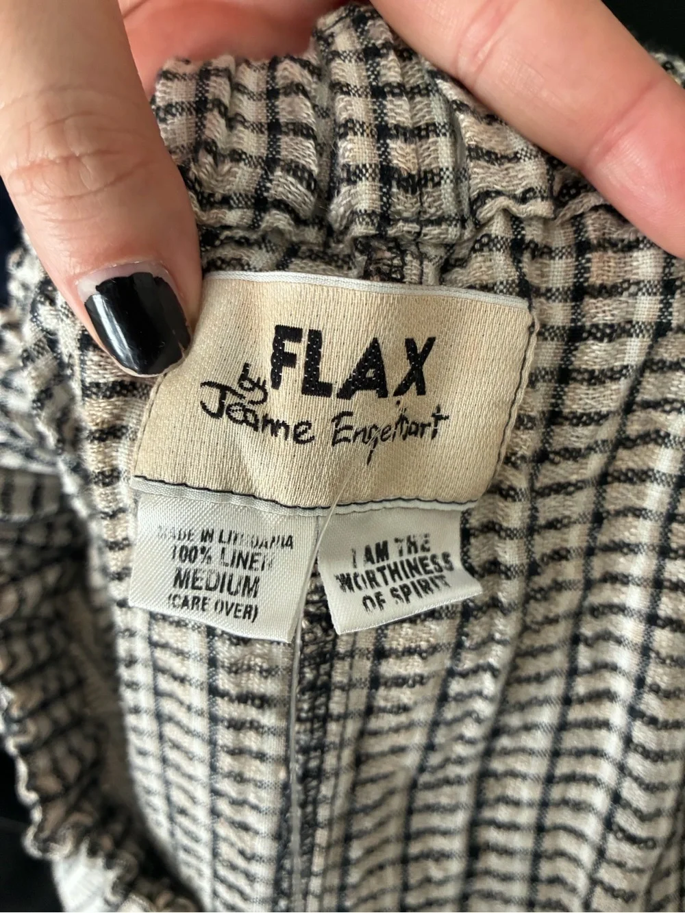 FLAX Jeanne Engerhart Linen Black, beige & White Check Maxi Skirt Sz M